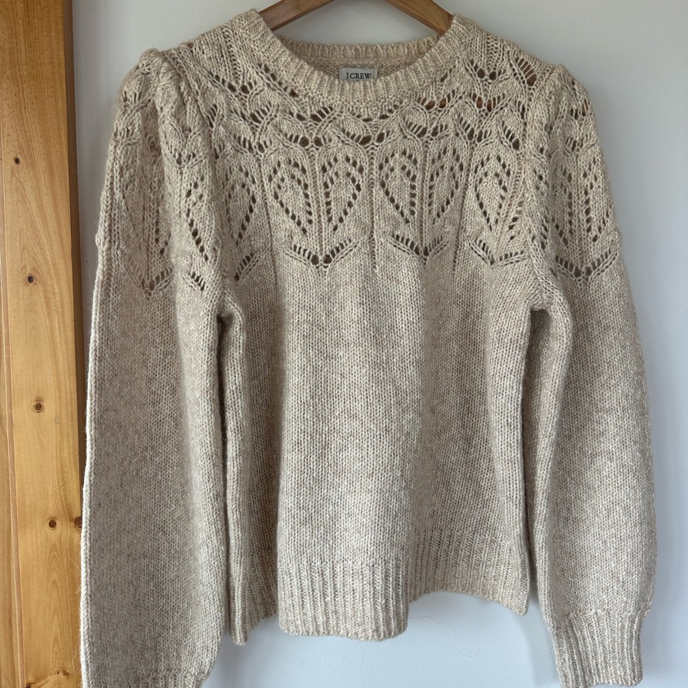 J. Crew Cream Crew Neck Sweater with Intricate Design
